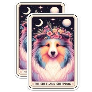 2 Pack Shetland Sheepdog Tarot Card Vinyl Stickers Sheltie Dog Art 5in